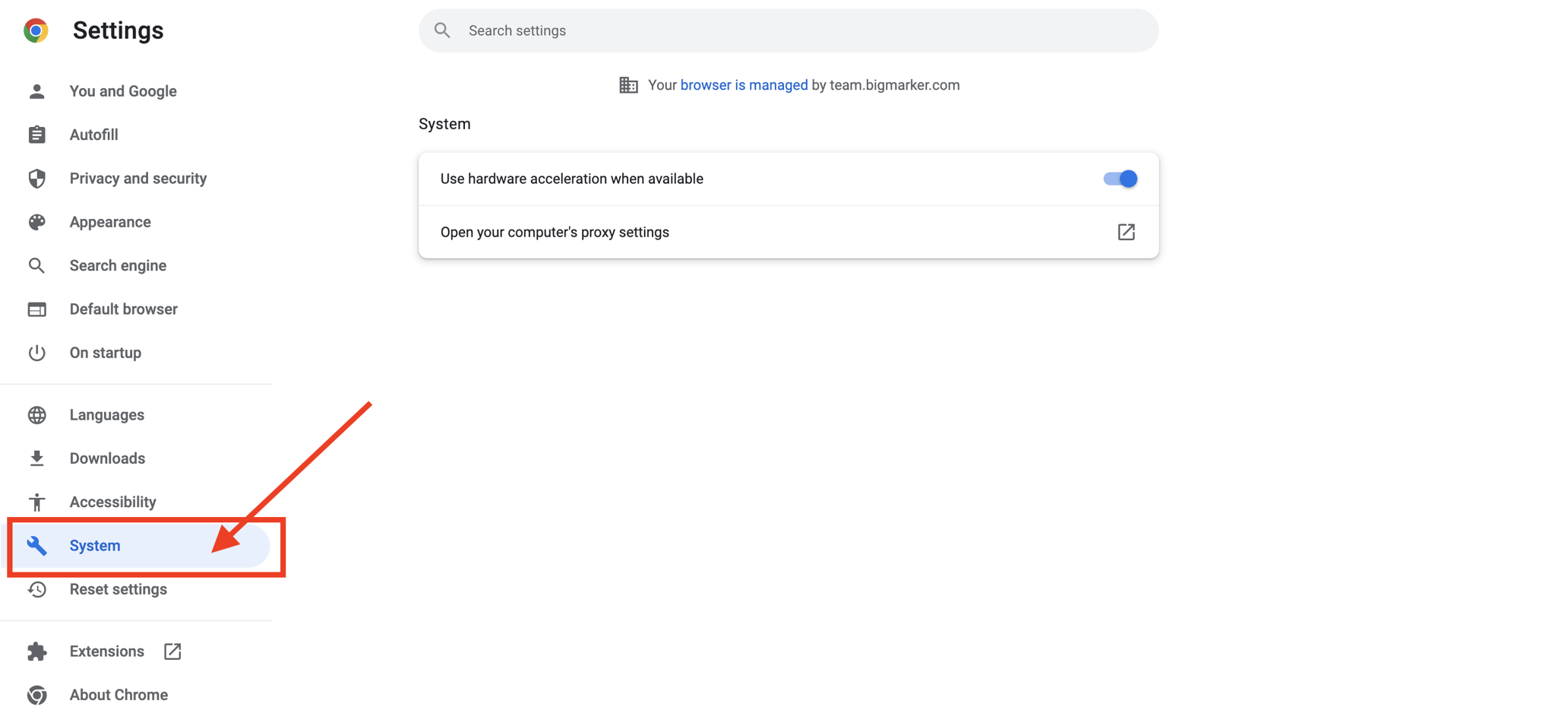 How can I enable or disable hardware acceleration in my browser?